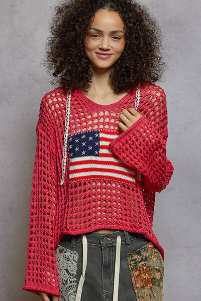 Crochet American flag Hoodie Thin Sweater UST319 – Cottonways