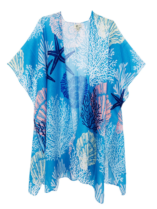 Blue-Pink Starfish & Coral Kimono 62734