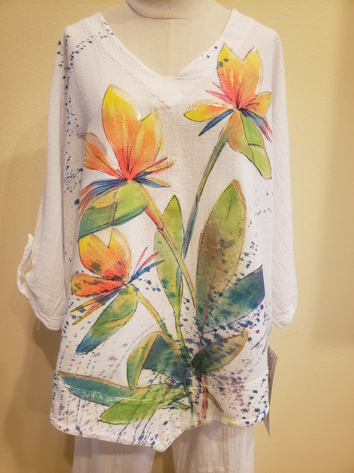 Birds of Paradise Hand-Painted Top