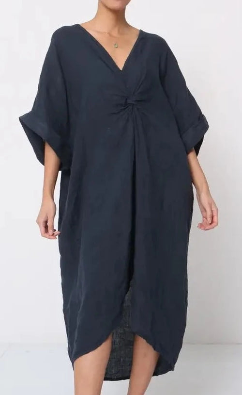 71855 Twist Front Dress- 100% Linen Sale