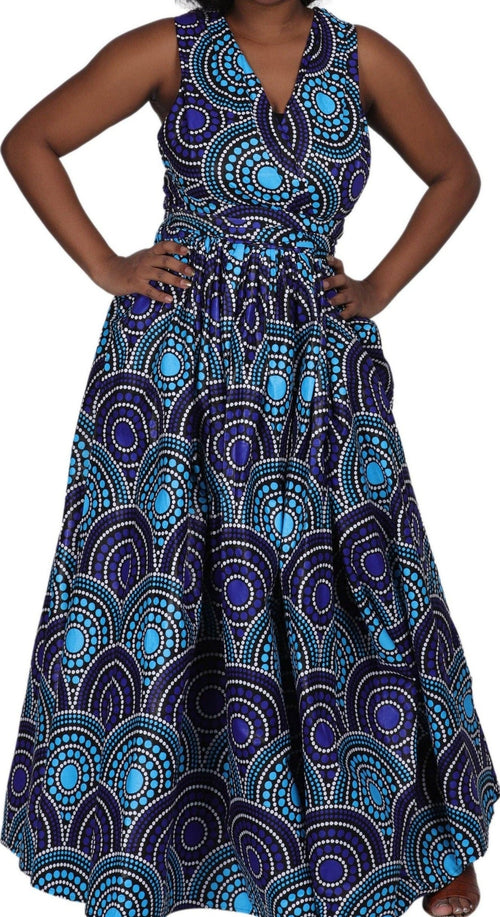 Blue & Turquoise Wax Print Infinity Dress 16117-228