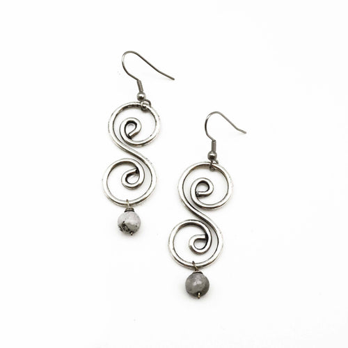 Banjara Labradorite Stone Spiral Earrings