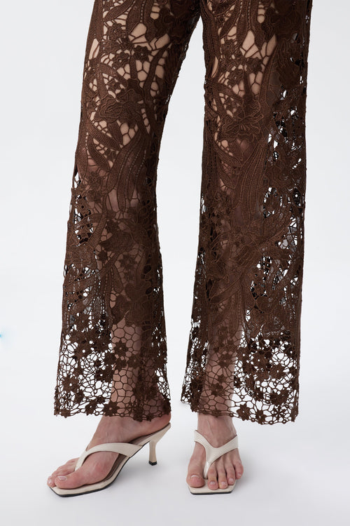 Chocolate Wide Leg High Rise Jeans with Lace 8090