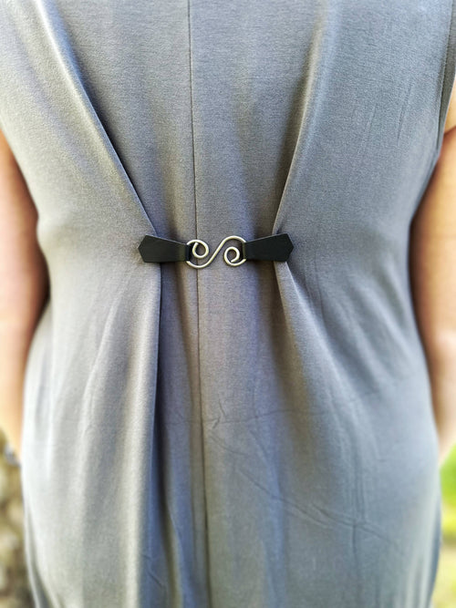 Silver & Black Leather Swirl Dress & Cardigan Cinch Clip