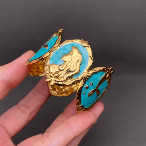Mermaid Enamel 18K Gold Plated Stainless Steel Cuff - 70739