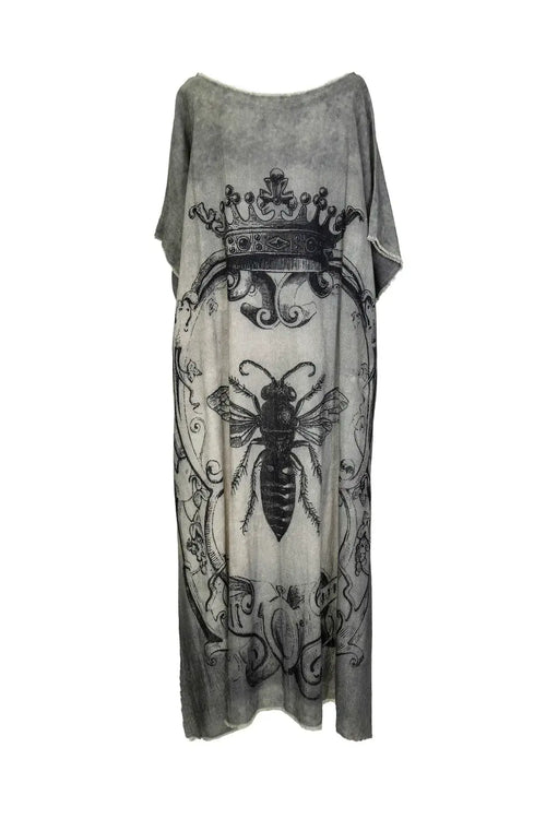 Hi-Lo Tunic with Queen Bee Print in Gray