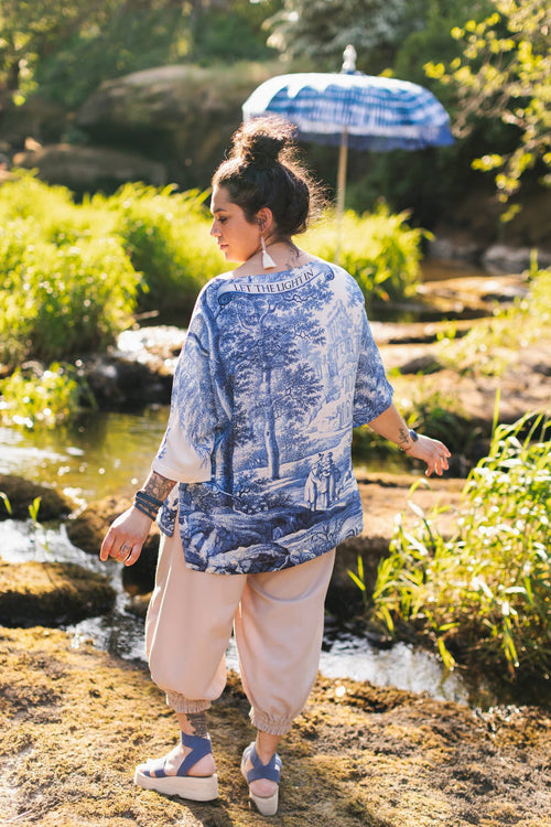 Let The Light In Luxe Tee Tunic Shirt w/ Blue Delft Toile