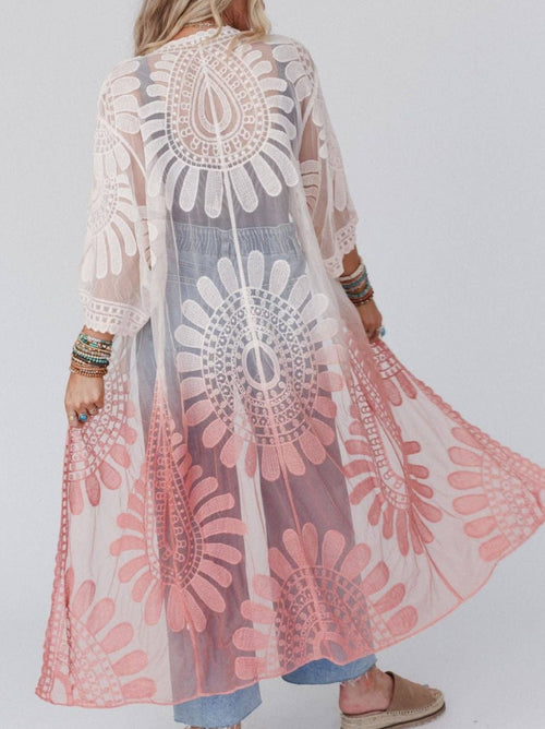 Three Bird Nest Ombre Lace Kimono - Rose