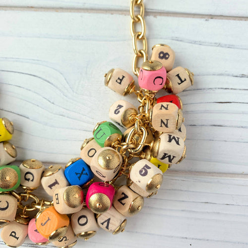 Iconic Wooden Alphabet & Numbers Color Pop Charm Necklace