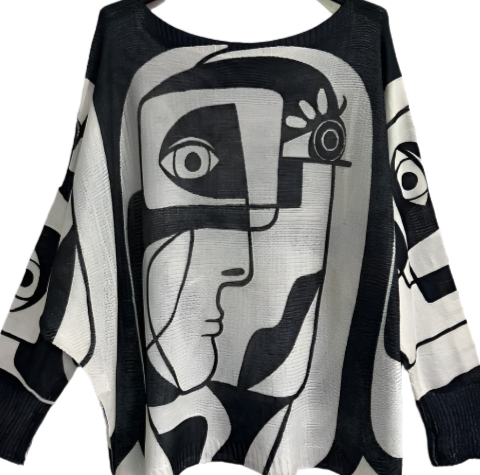 Z2013 One Size Black Picasso Art Layering Sweater With Stretch