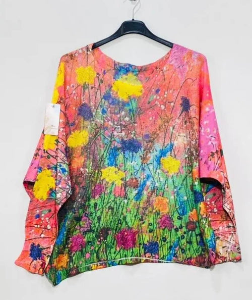 19 Pink Abstract Floral Knit Printed Sweater