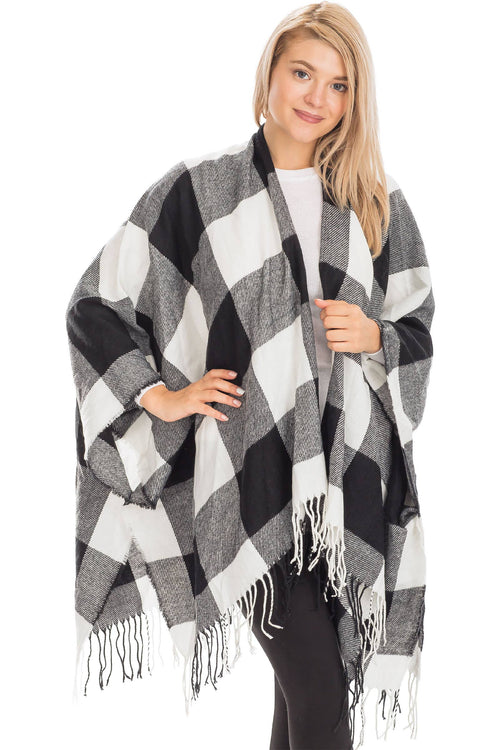 Classic Buffalo Check Plaid Ruana Poncho