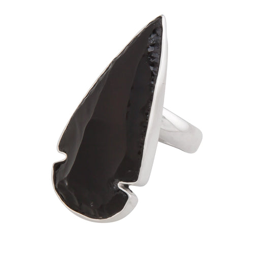 Sterling Silver Obsidian Arrowhead Adjustable Ring