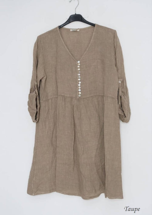 100% Linen Bitty Button Dress - 1139