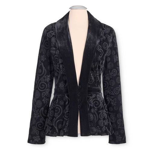 Embossed Velvet Jacket with Solid Velvet Trim