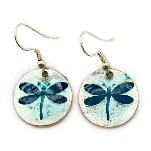 Pewter Dragonfly Earrings with Color Enamel - 1259
