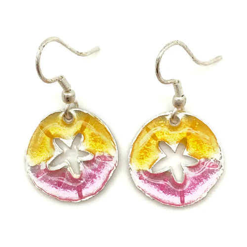 Pewter Starfish Earrings With Color Enamel - 1292