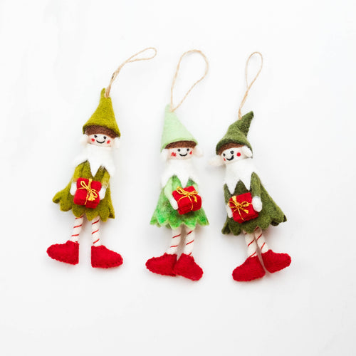 Green Gift Christmas Elf Ornament
