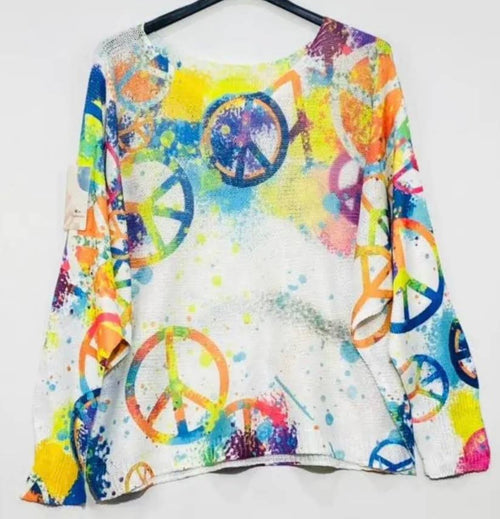 19 White Peace & Love Knit Print Top