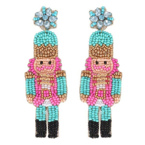 NUTCRACKER POST SEED BEAD CHRISTMAS BEADED DROP EARRINGS