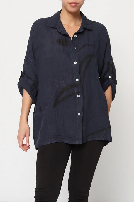 100% Linen Abstract Top - 20090/3