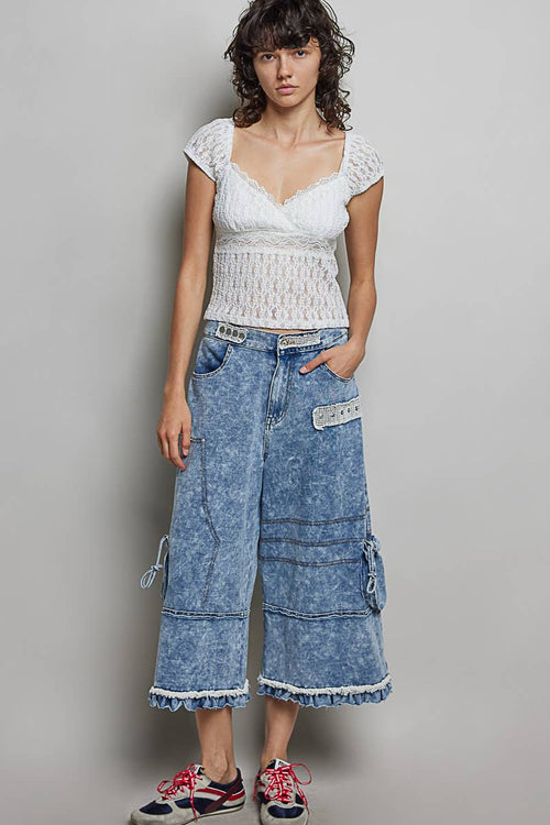 Ruffle Hem High Rise Cargo Pants GKP79