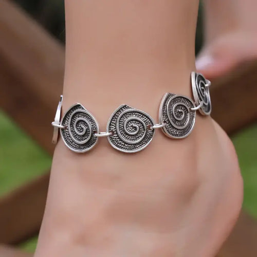 Handmade Silver Plated Spiral Design Anklet 5053
