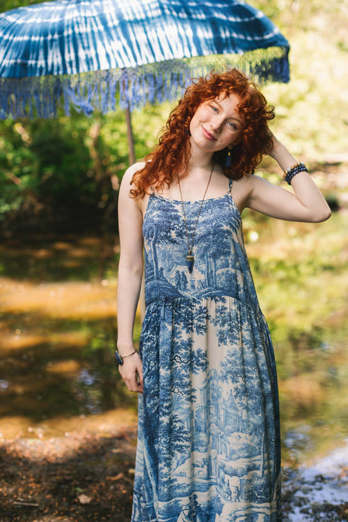 Let The Light In Bohéme Long Maxi Slip Dress w Delft Print