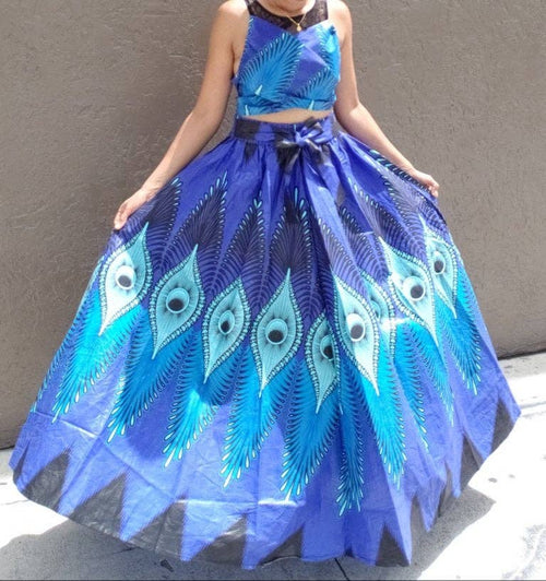 1305- Peacock Wax Dye Maxi Skirt