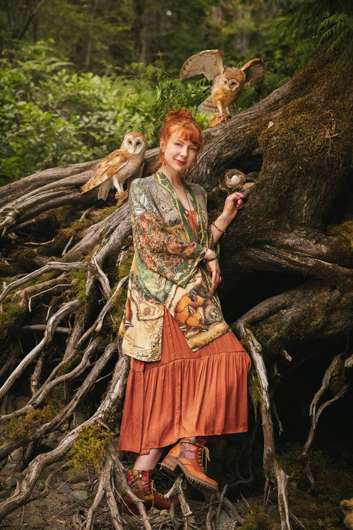 Woodland Wisdom Matinée Duster w/ Florals, Fox & Owl