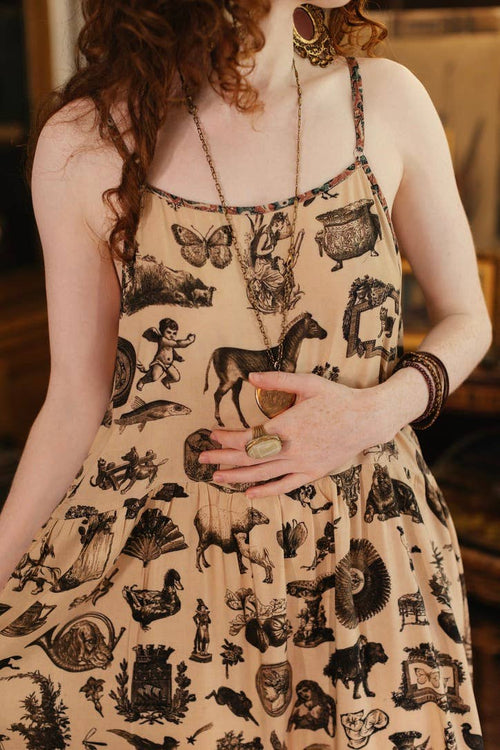 Curiosities Bohéme Maxi Slip Dress w/ whimiscal print