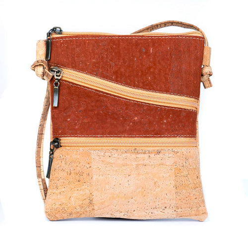 Solid Color Block Triple Zip Cork Crossbody 03