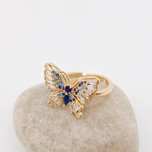Multicolor Cubic Zirconia Butterfly Adjustable Ring