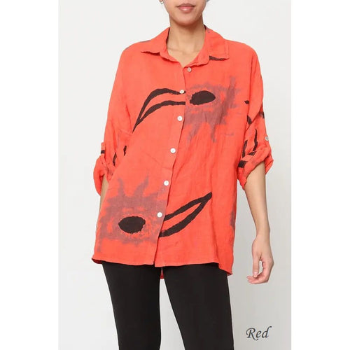 100% Linen Abstract Top - 20090/3