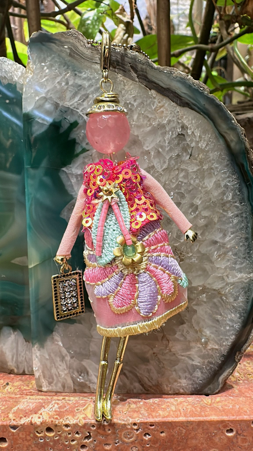 N23188G Stone Adorned French Doll Stainless Steel Necklace