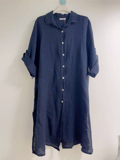 93190 Linen Button Up Shirt Dress