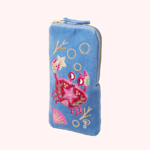 Velvet Sunglasses Pouch - Seafaring Crab Blue