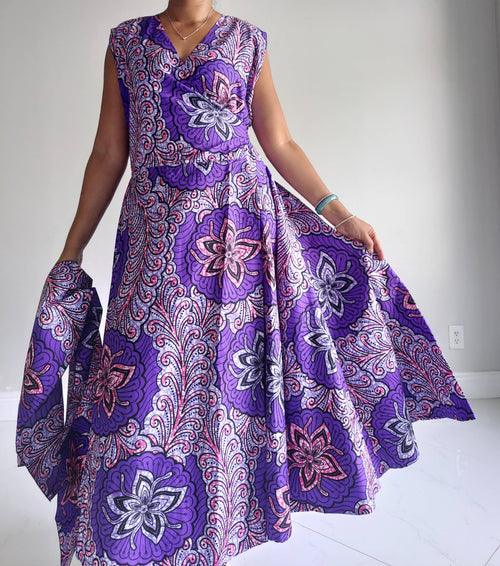 1045 Long Cotton Wax Dye Wrap Dress