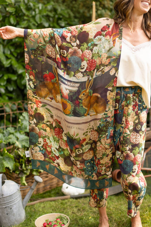 Stay Gold Floral Bohemian Bamboo Scarf with Rabbit & Bees