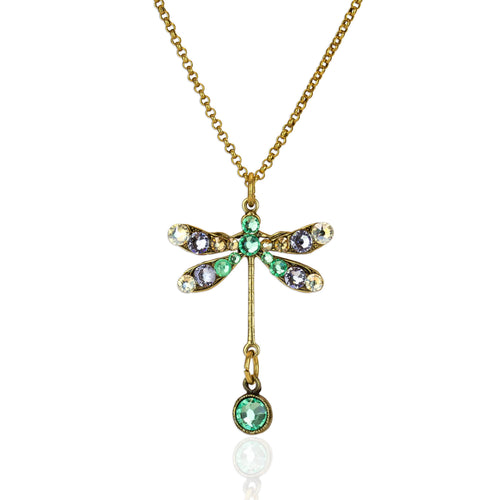 Small Pastel Pavé Crystal Drop Dragonfly Necklace