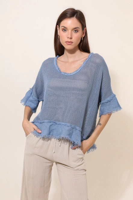 Cotton and Linen Openwork Blouse 11932
