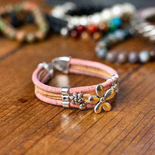 Cork Bracelet 048 Alloy Flower