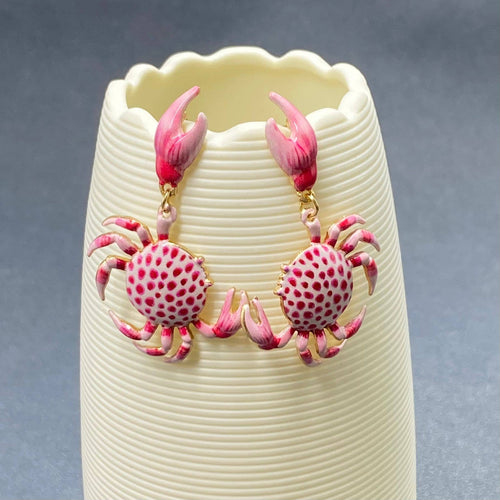 Pink Enamel Crab Earrings - 65747