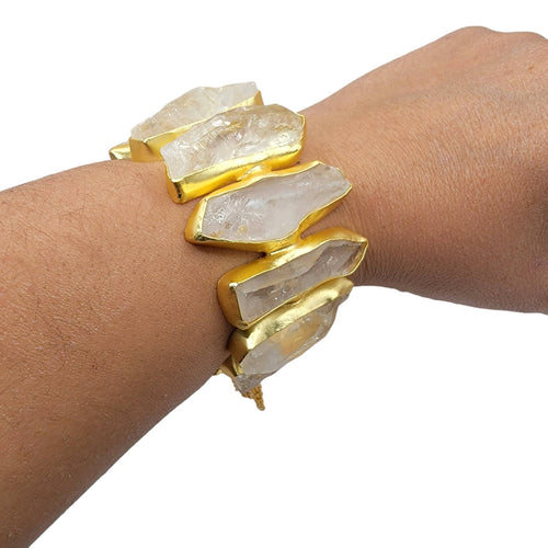 Rough Crystal Quartz Statement Cuff Bracelet