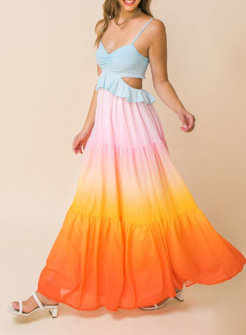 Cotton Candy Pastel Ombre Maxi Tank-Style Dress