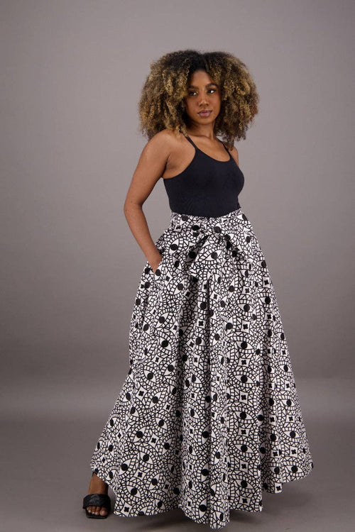 Full-Length Tie-Waist African Wax Print Skirt