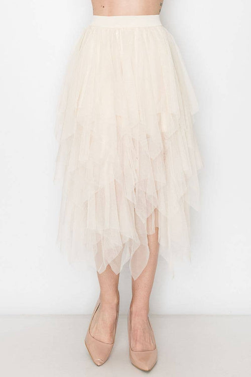 Dreamy Tiered Tulle Midi Skirt With Floaty Hem - 4546