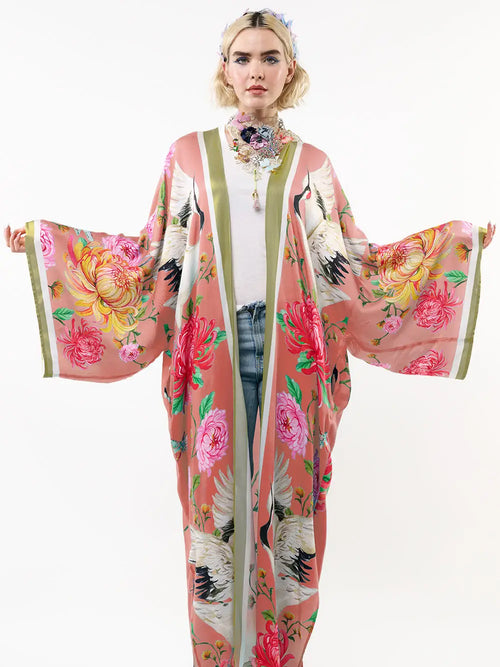 The Legend Of The Crane Maxi Kimono-Rose