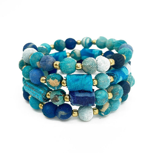 Aasha Aqua Coil Kantha Beaded & Handcrafted Bracelet