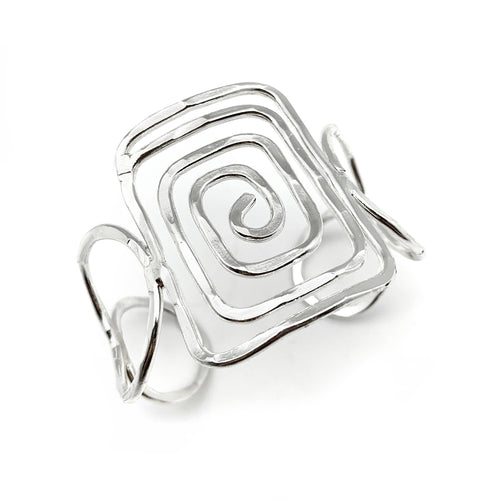 Silver Plated Adjustable Cuff Bracelet - Square Spiral B369